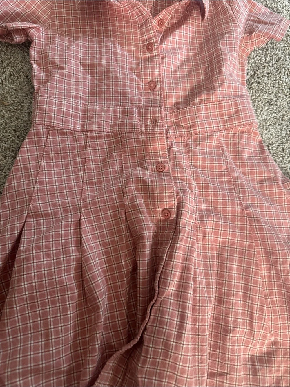 Button-Front Pink Plaid Shirt Dress